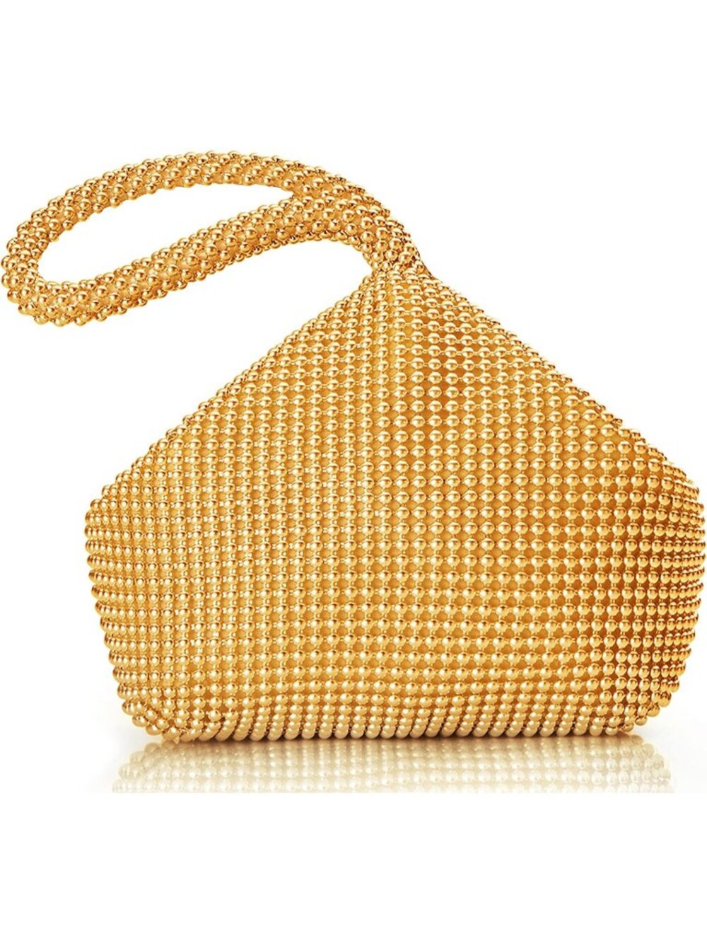 👜Women's Gold Beaded Triangle Evening Clutch Wristlet Purses Wedding Bag